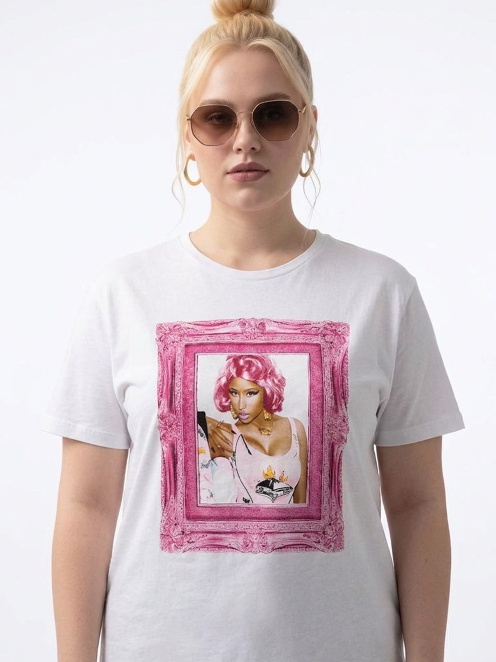 NICKI MINAJ | White Graphic Tee with Pink Framed Portrait Unisex Size X-Small
